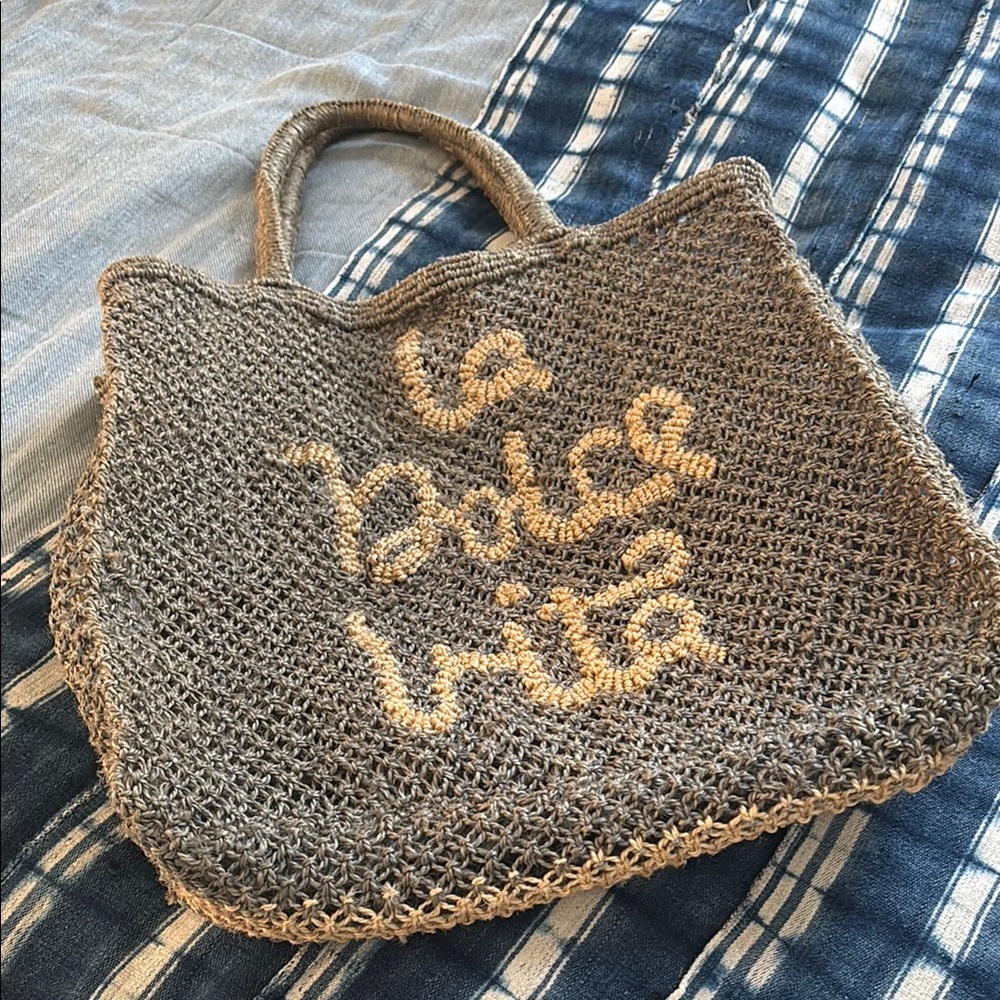 Tan Tote Bag with Textured Canvas and Gold Hardware